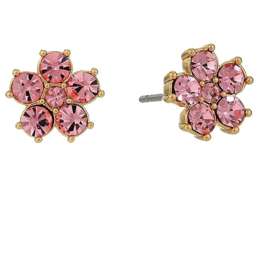 NWT Kate Spade Gold Flower Stud Earrings with Pink Cubic Zirconia Stones